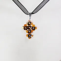 Pendant 40cm - Ululani-Black Organza - Pendant 40cm - Laiton argenté